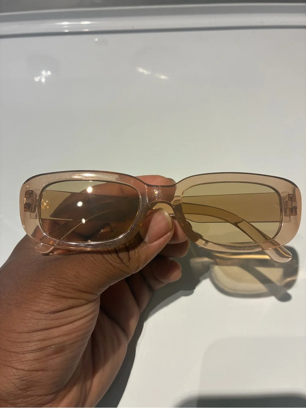 Women's Rectangular Beige-Tint Fashion Sunglasses